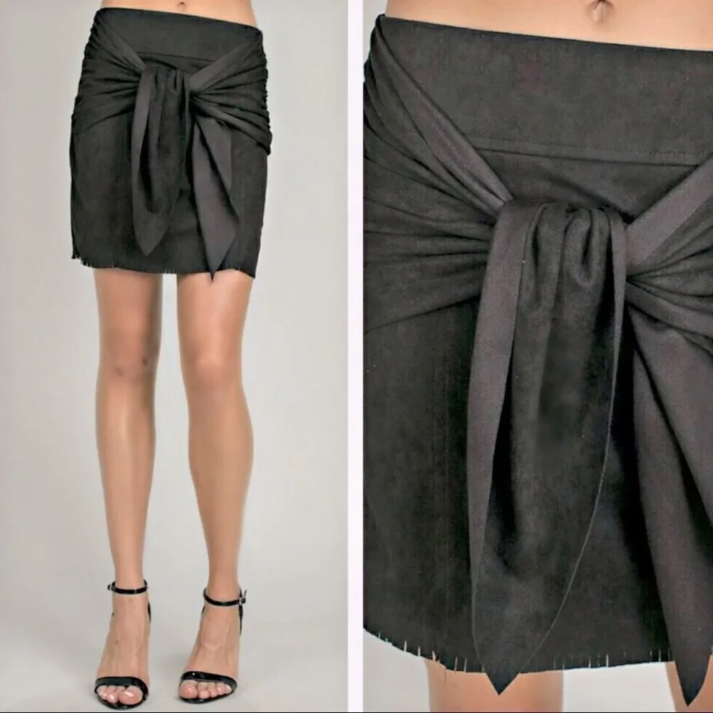 Front Tie Suede Mini Skirt
